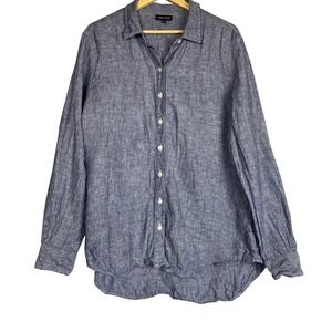 Lord Taylor Blue Linen Button Down Shirt Long Sleeve Relaxed Fit Women XL Boho